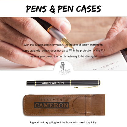 Porte-Stylo en Cuir PU Prénom Personnalisé avec un stylo