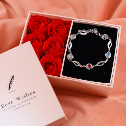 Bracelet rose 2 Prénom Personnalisé avec 2 Pierre de Naissance