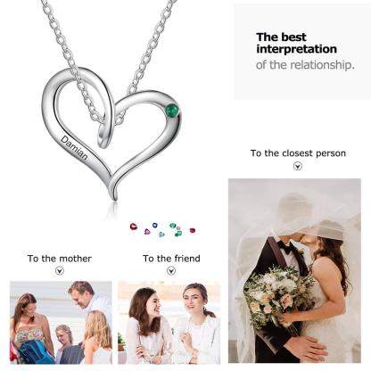 Collier Prénom Personnalisé Pendentif Cœur avec 1 Pierre de Naissance