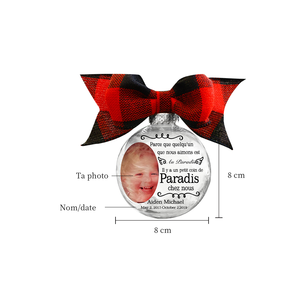 Boule transparente de plumes Ornements Prénom Personnalisé avec date et photo boule de noël | Jessemade
