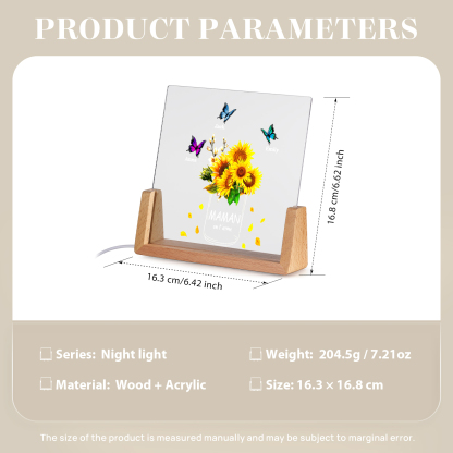 À Maman/Mamie - Lampe de chevet LED Tournesol 3 Prénoms Personnalisés avec 2 Textes pour Famille