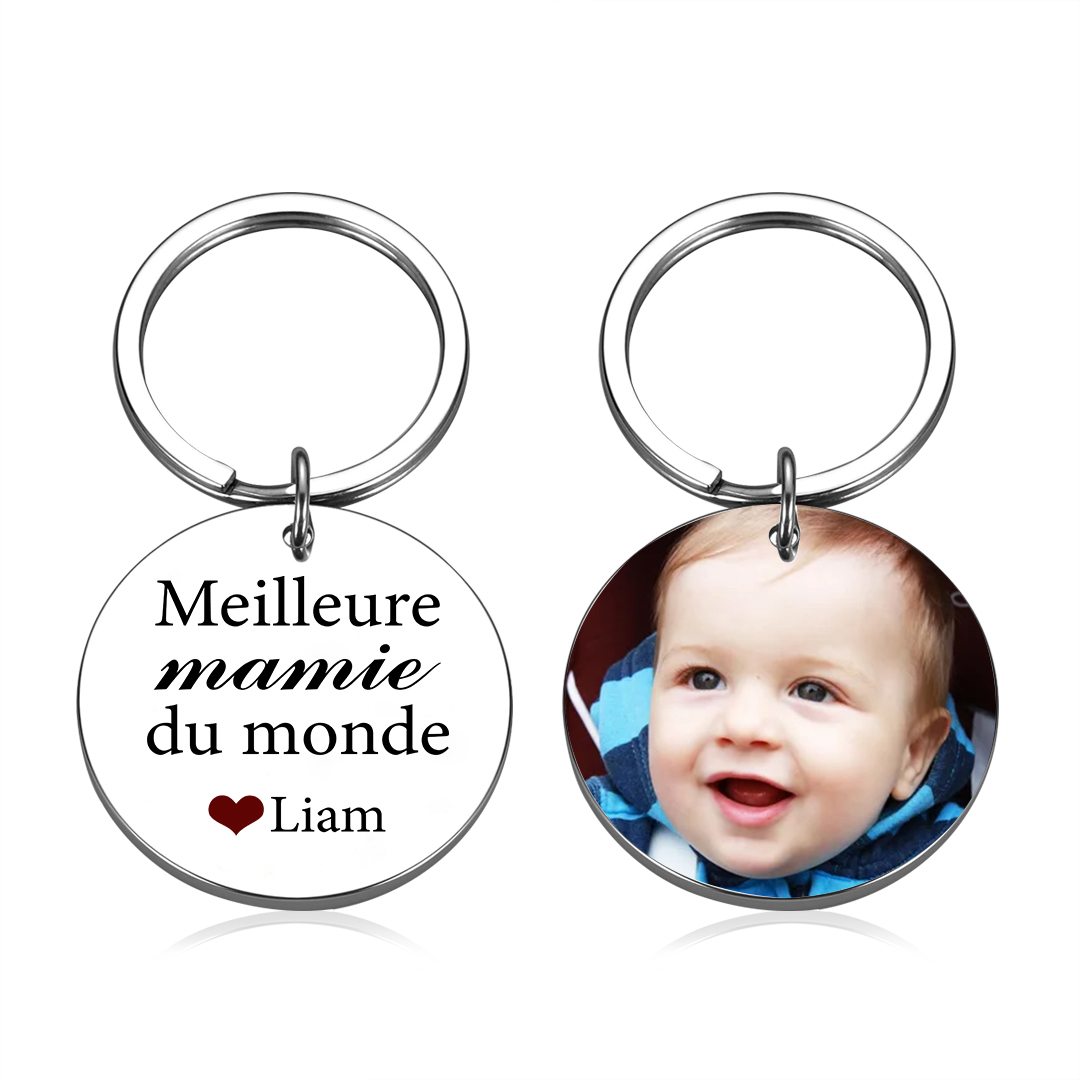 Porte-Clés 1 Prénom et Photo Personnalisés pour Mamie