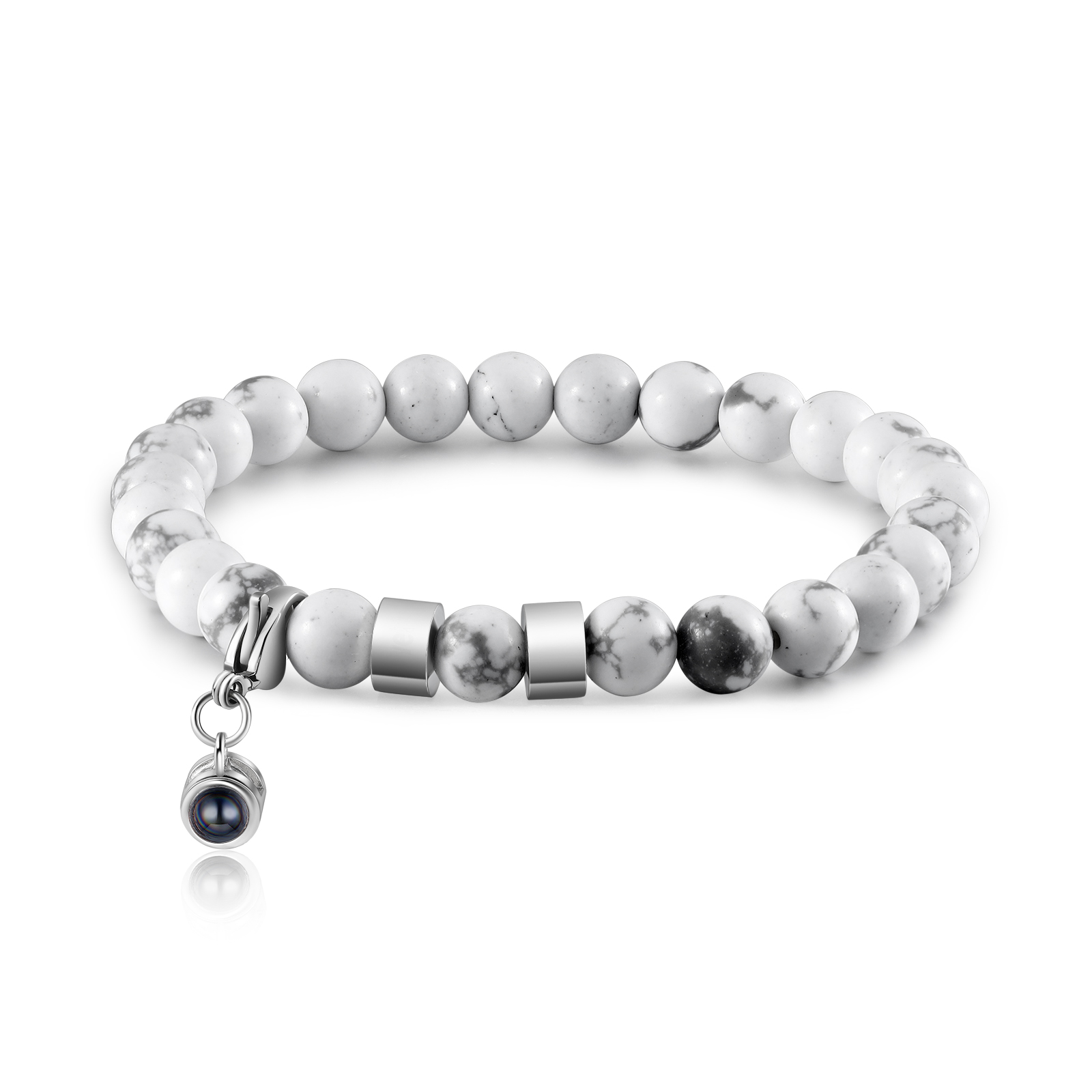 Bracelet en Magnésite 2 Prénoms Personnalisés avec Photo Bracelet Photo Projection Blanc｜ Jessemade