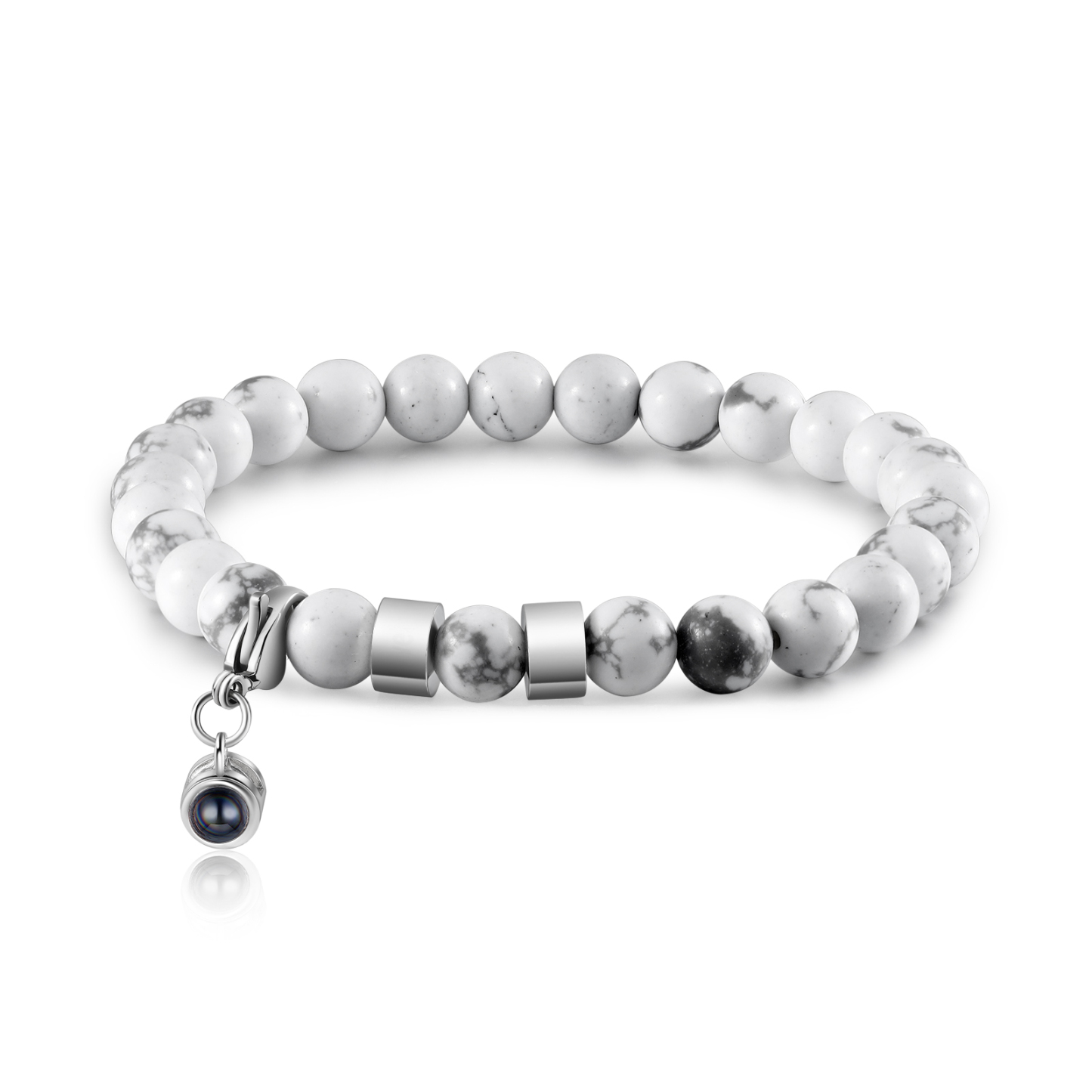 Bracelet en Magnésite 2 Prénoms Personnalisés avec Photo Bracelet Photo Projection Blanc｜ Jessemade