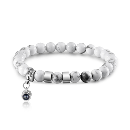 Bracelet en Magnésite 2 Prénoms Personnalisés avec Photo Bracelet Photo Projection Blanc｜ Jessemade