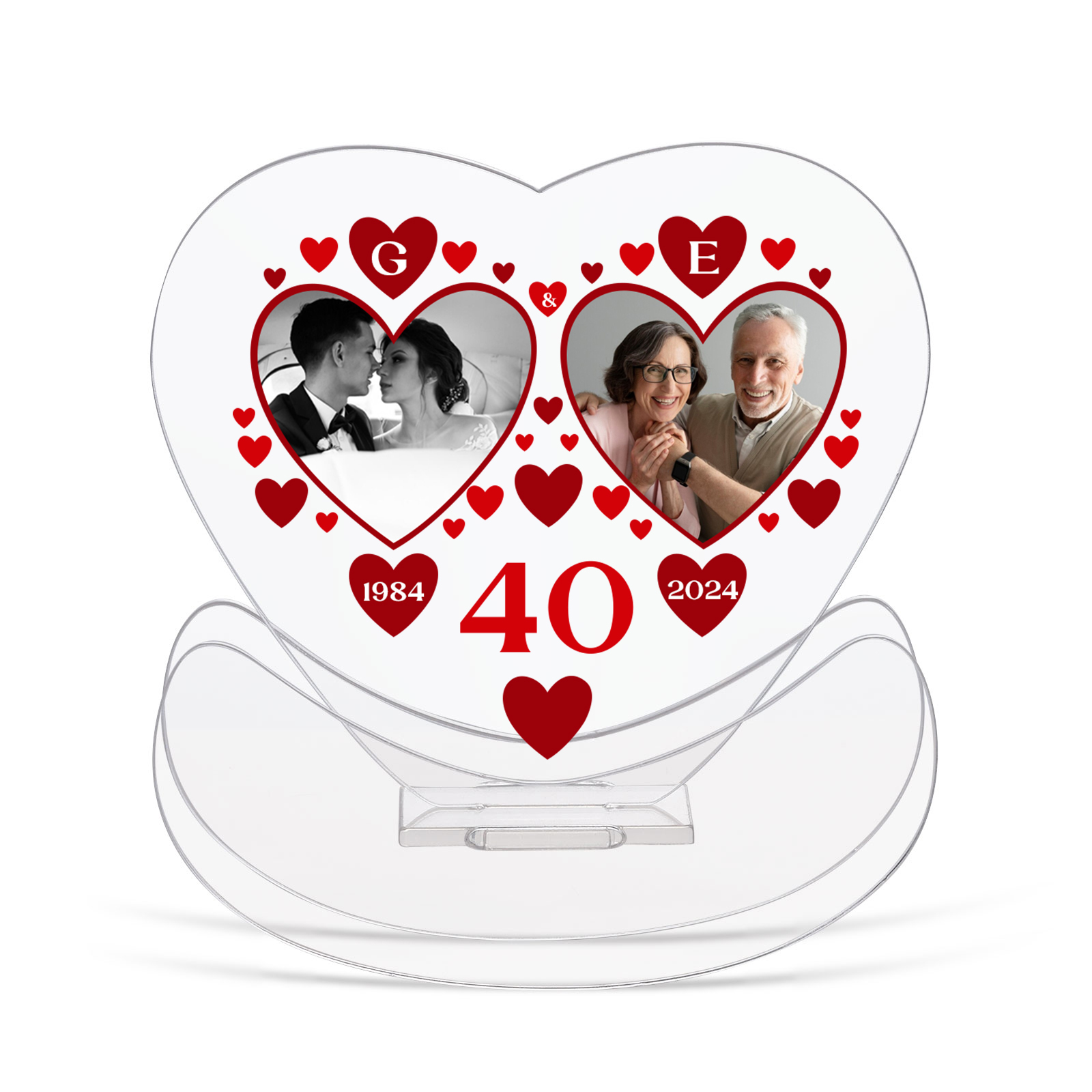 Ornements Panneau Acrylique 2 Lettres et Photos Personnalisées avec Nombre et Année pour Couple