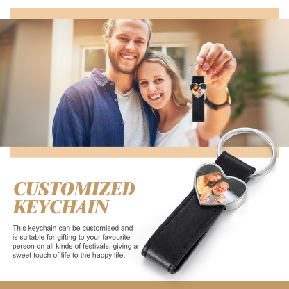 Porte-Clés Cuir PU Cœur Photo Personnalisée Porte-Clés Homme