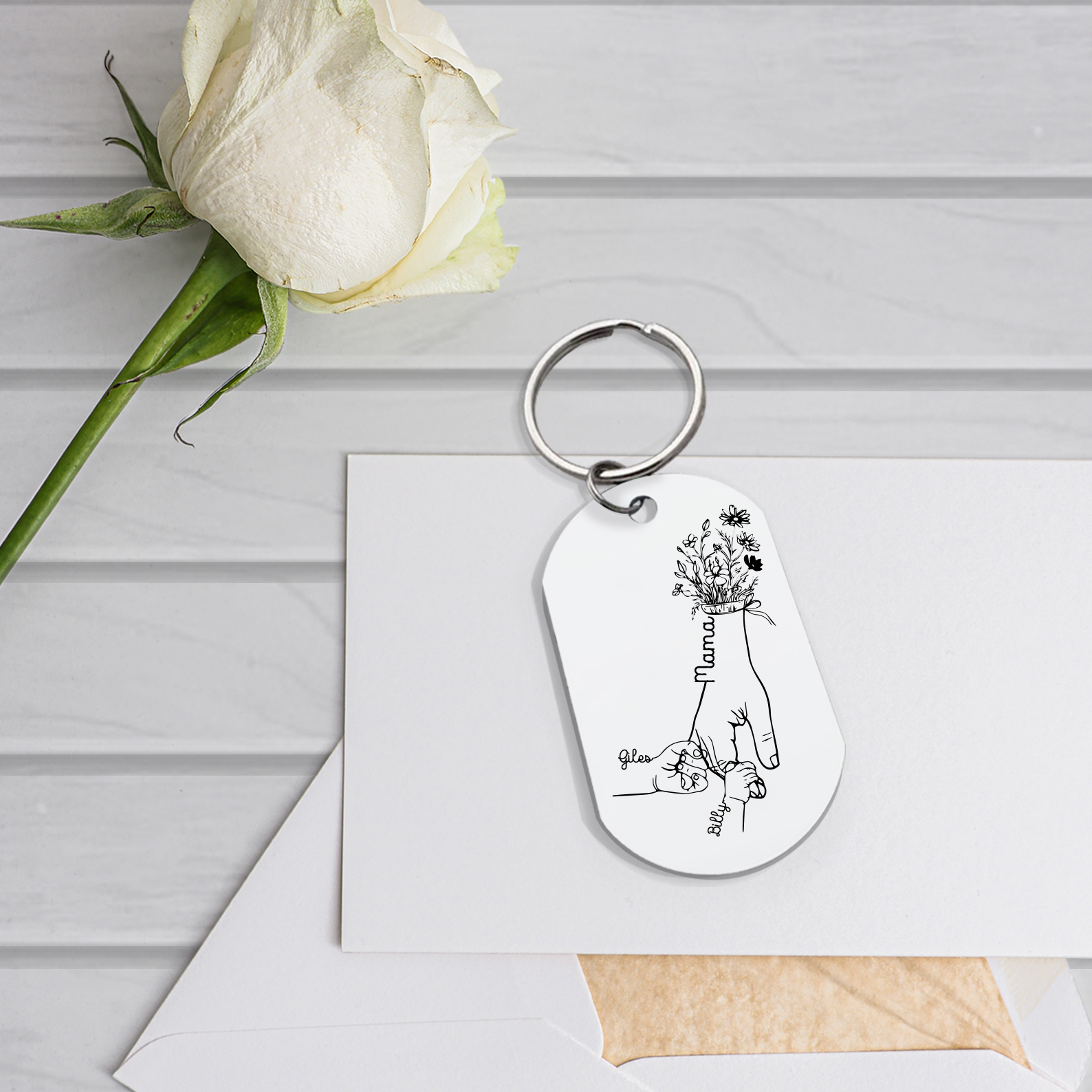 À Ma Maman/Mamie - Porte-Clés la Main dans la Main 2-7 Noms Personnalisés