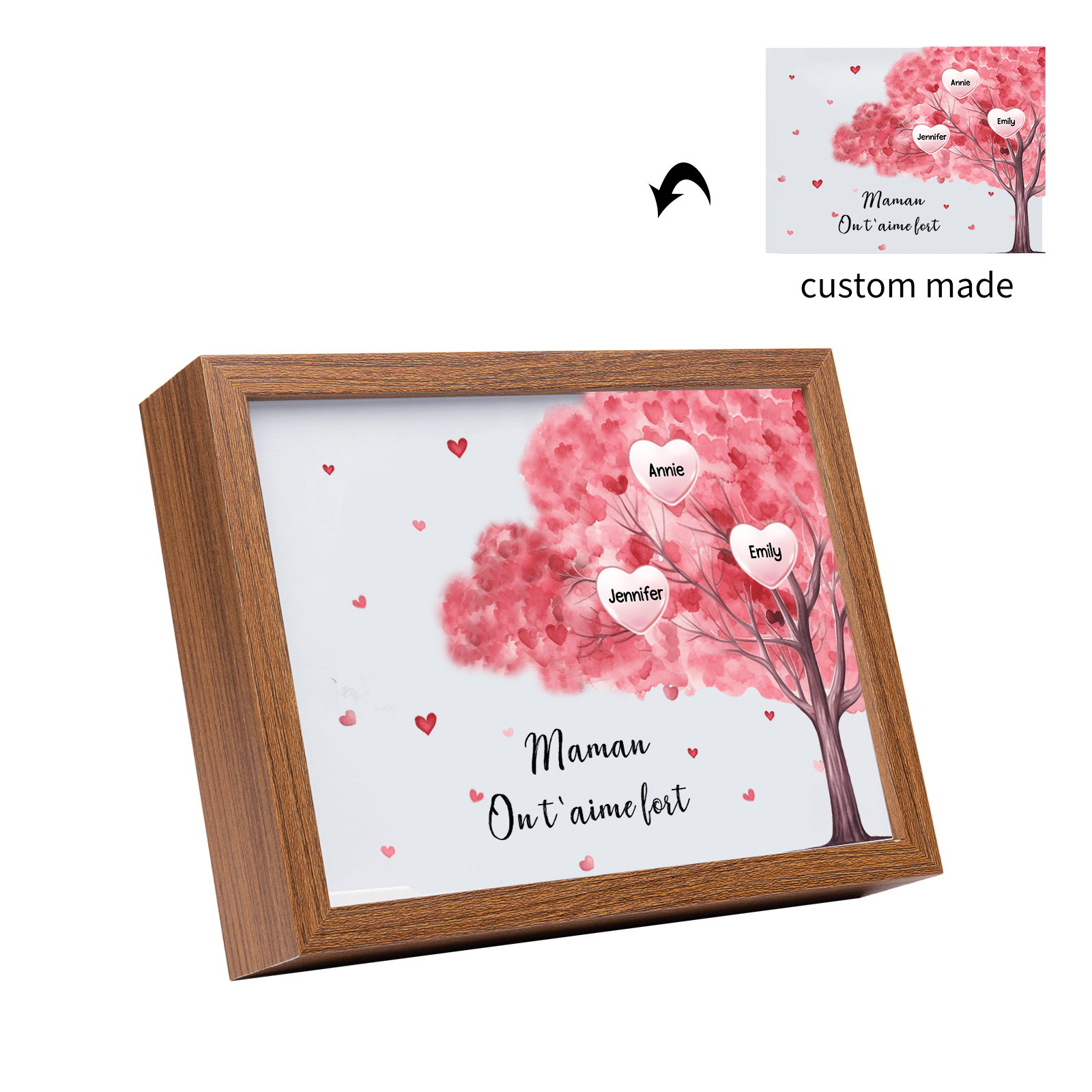 Cadre Photo LED Arbre 3 Prénoms Personnalisés avec 1 Texte Décoration Famille