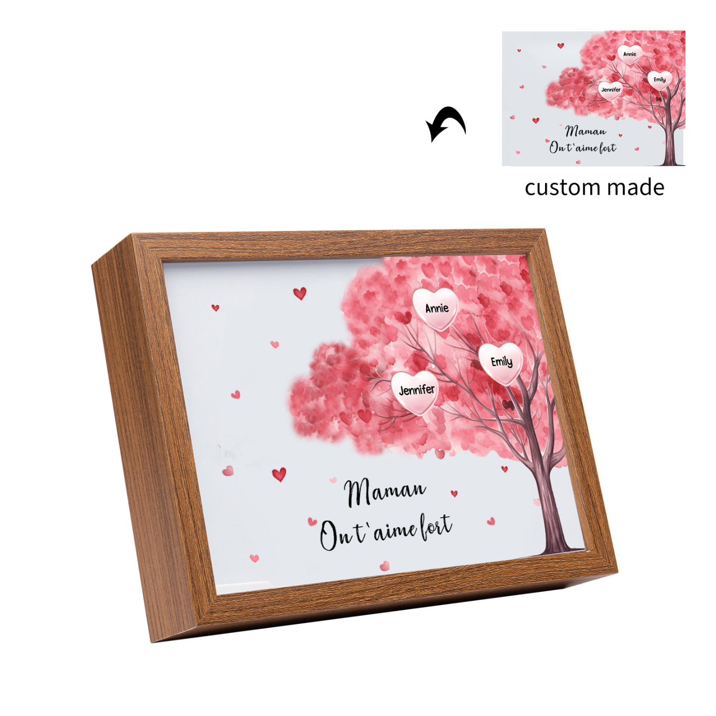 Cadre Photo LED Arbre 3 Prénoms Personnalisés avec 1 Texte Décoration Famille