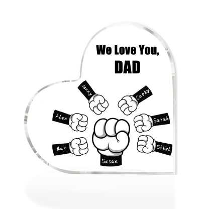 À mon Papa/Maman - Plaque Acrylique en Forme de Cœur Poings 7 Prénoms Personnalisés avec 1 Texte