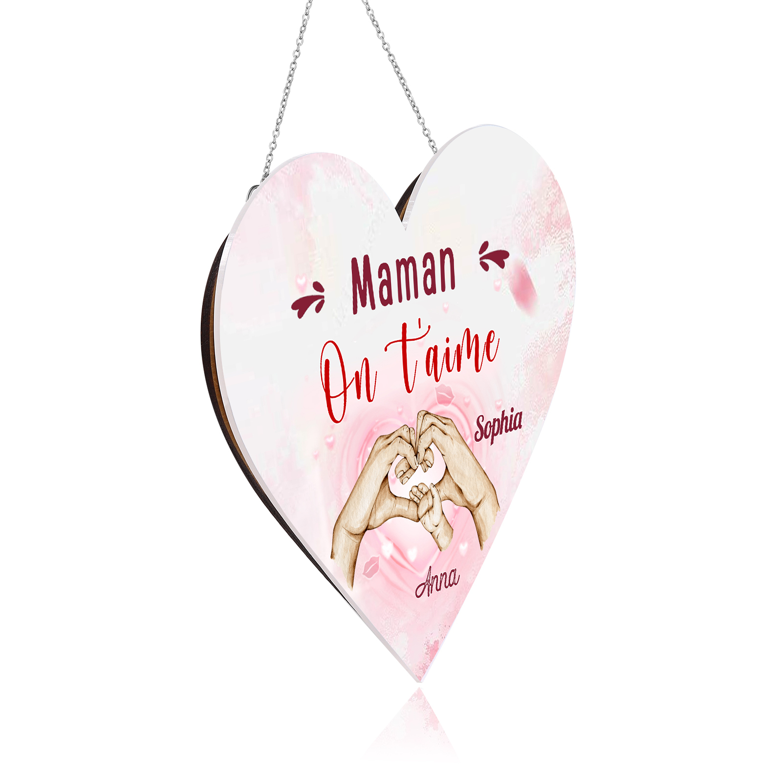 À Maman/Mamie - Veilleuse Cœur Décoration Mains et Enfants 2 Prénoms Personnalisés avec Texte