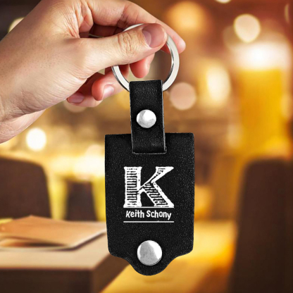 Porte-Clés Cuir Prénom et Photo Personnalisés avec Lettre et Texte pour Couple