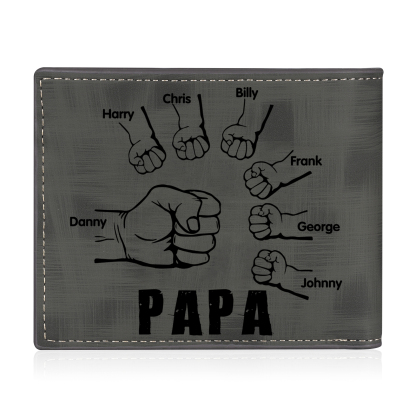 À mon Papa - Portefeuille Poings 7 Prénoms Personnalisés avec Photo Classique Homme Porte-Monnaie Carte
