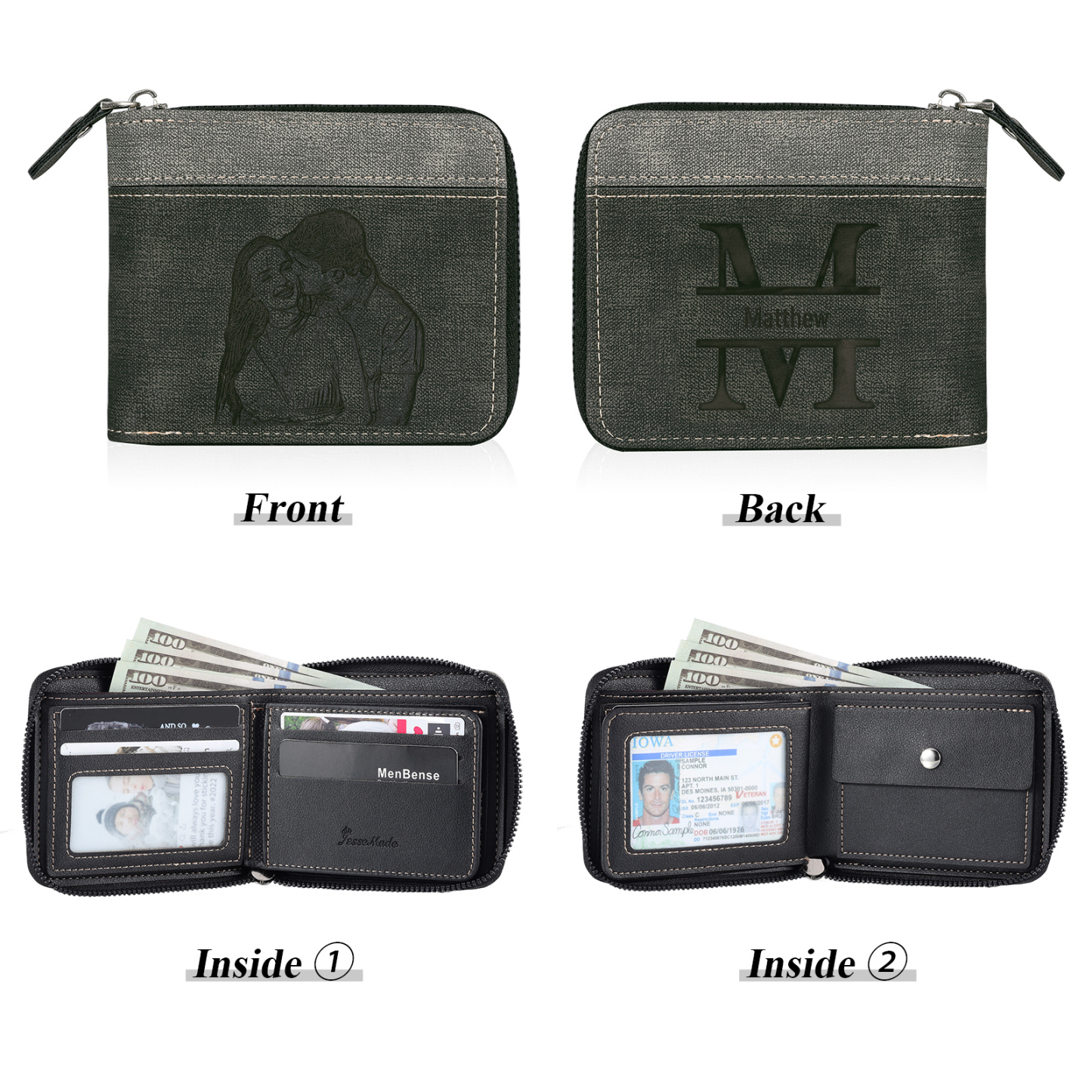 Portefeuille Classique 1 Prénom et Lettre Personnalisés avec Photo Porte-Monnaie Carte