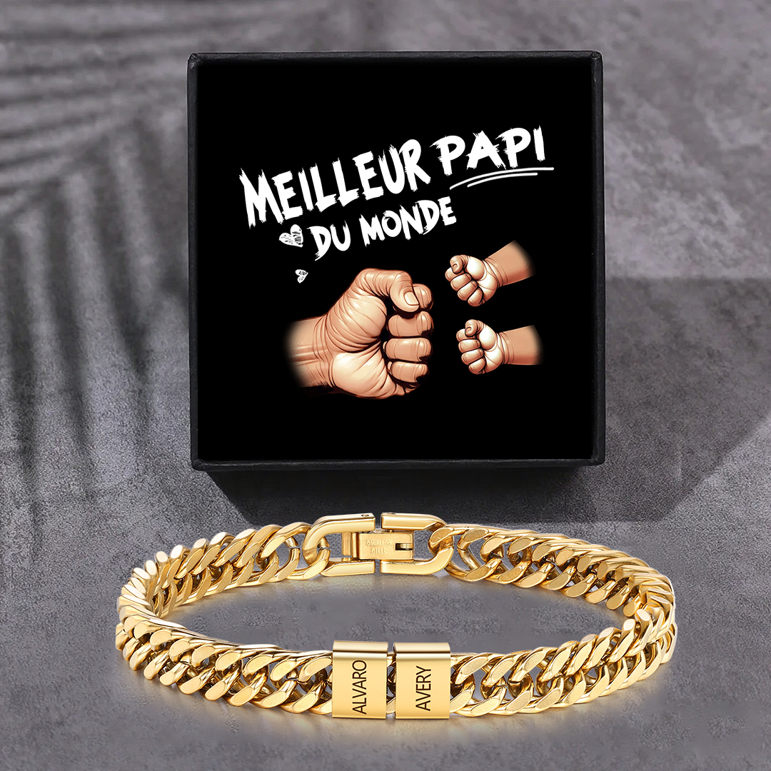 Bracelet Cubain en inox, Gourmette en argent/or/noir pour Papi,Papy,Grands-Pères
