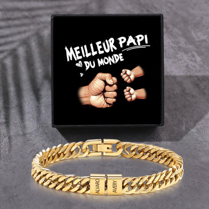 Bracelet Cubain en inox, Gourmette en argent/or/noir pour Papi,Papy,Grands-Pères