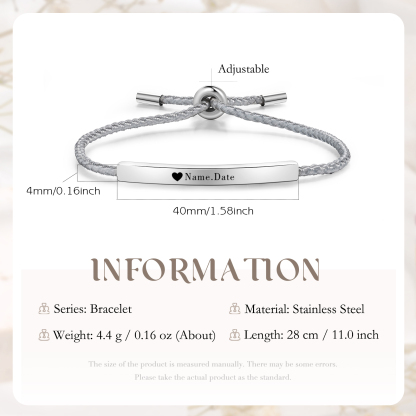 Bracelet 1 Prénom et Date Personnalisés pour Couple