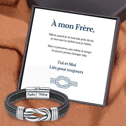 À Mon Frère-Bracelet en Cuir 2 Prénoms Personnalisé-Jessemade FR