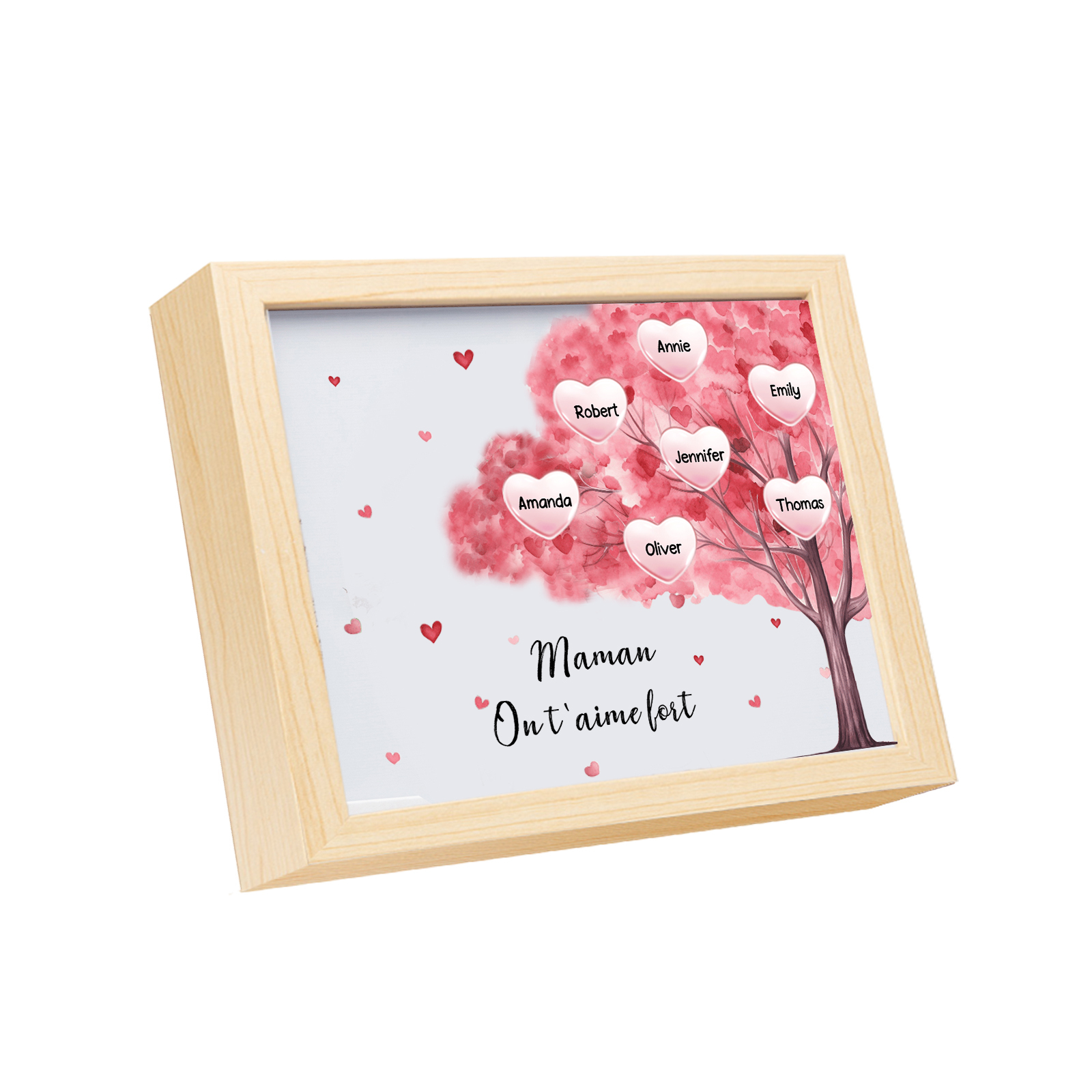 Cadre Photo LED Arbre 7 Prénoms Personnalisés avec 1 Texte Décoration Famille