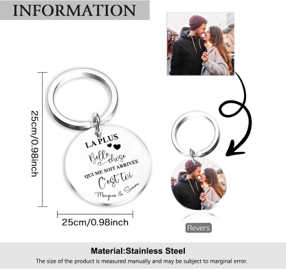 Porte-Clés 2 Prénoms et 1 Photo Personnalisés pour Couple