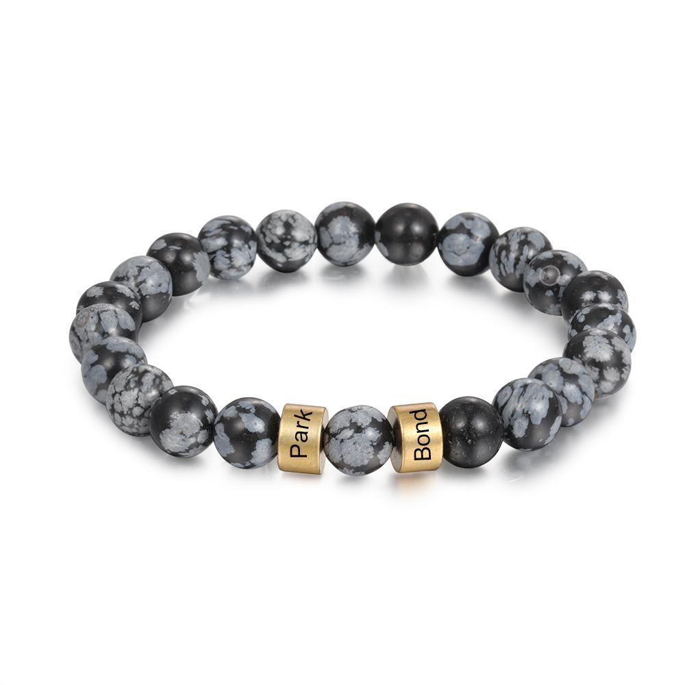 Bracelet 2 Prénom Personnalisé Labradorite Gris Bracelet Homme