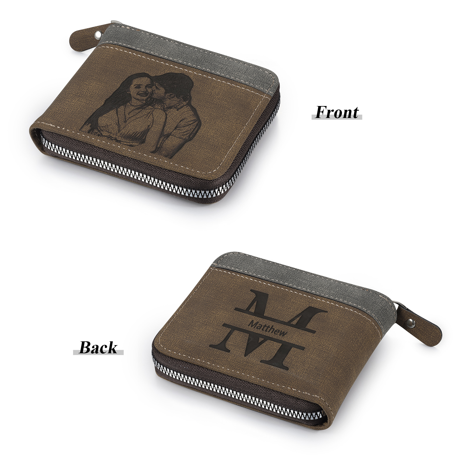 Portefeuille Classique 1 Prénom et Lettre Personnalisés avec Photo Porte-Monnaie Carte