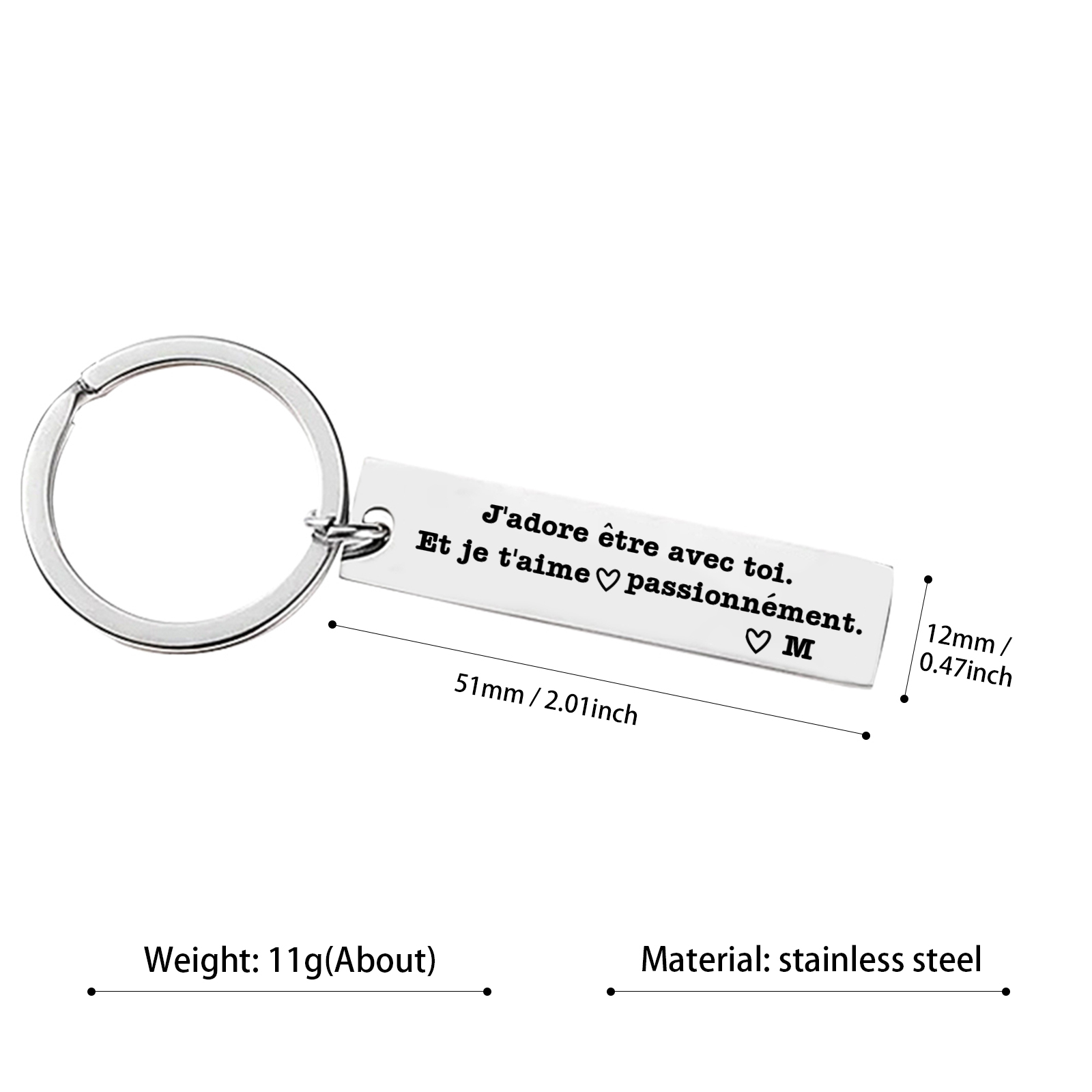 Porte-Clés Lettre Personnalisé, je t'aime passionnément Porte-Clés pour Couples