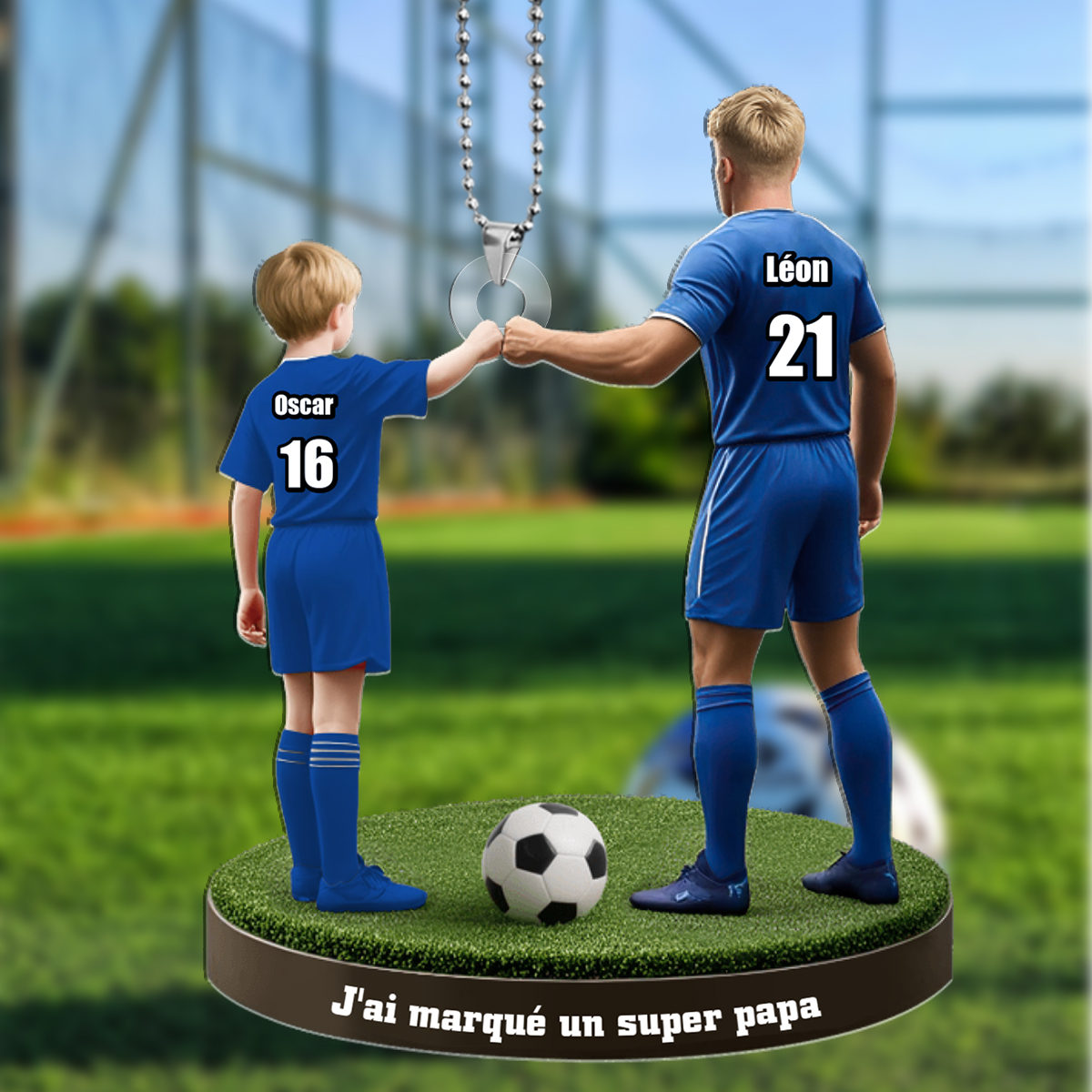 Cadeau papa football porte clés personnalisé 2 prénoms 1 texte Fête des Pères Anniversaire pour papa joueur ou coach | Jessemade