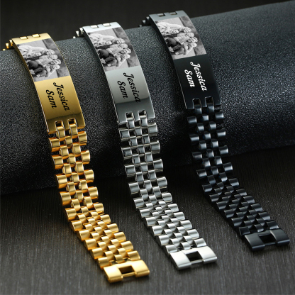 Bracelet Personnalisé 1 texte avec 1 photo en Acier inoxydable