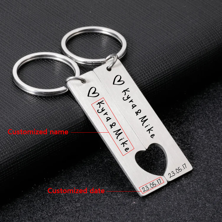 2PCS Ensenmble de Porte-Clés avec Prénom et Texte Personnalisé