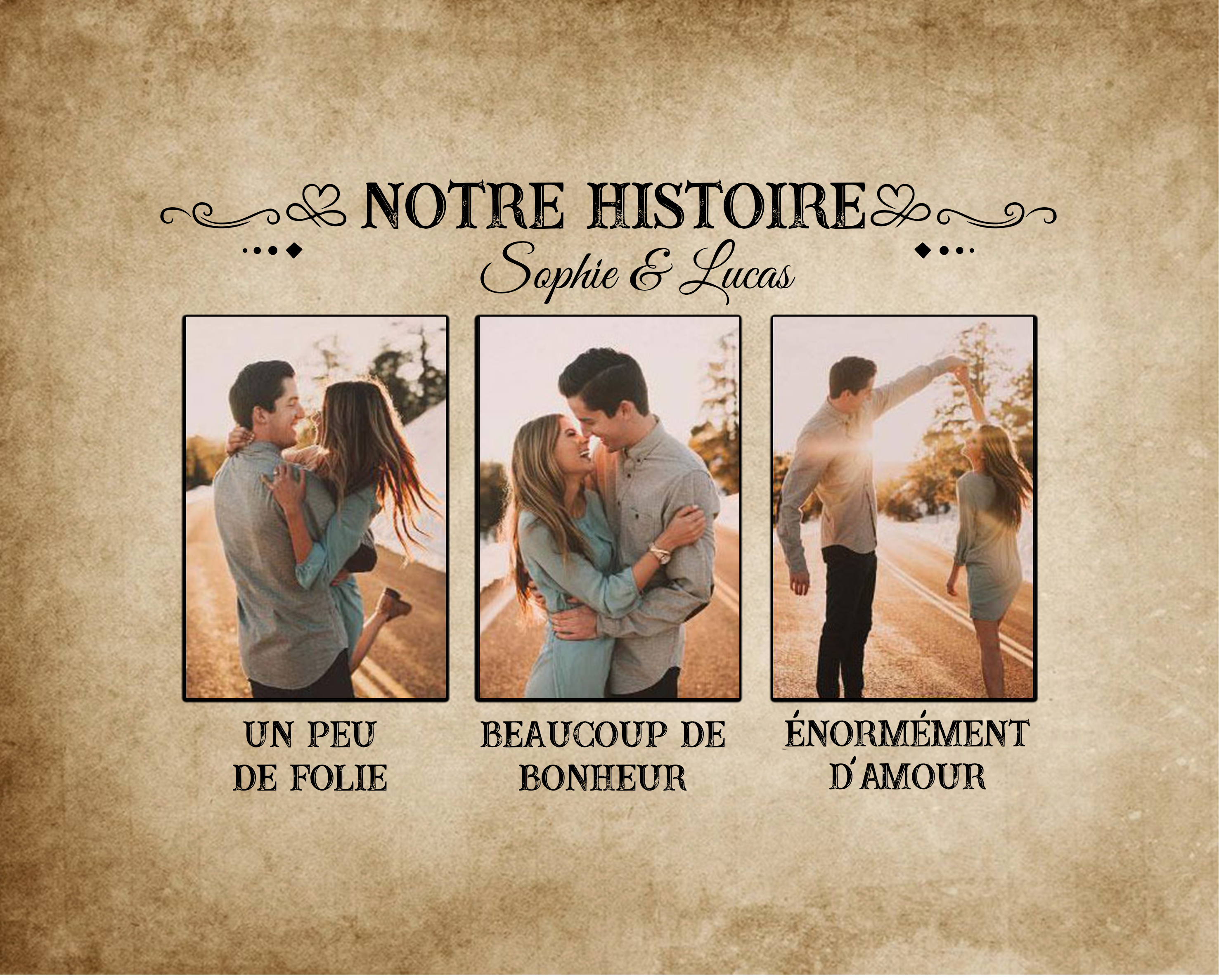 Cadre en bois de Saint-Valentin 2 Prénoms personnalisé avec 3 photos | Jessemade