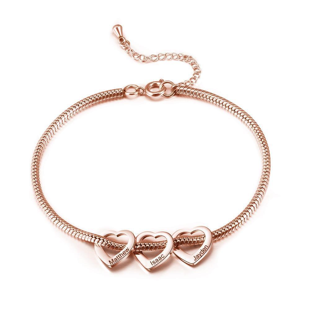 Bracelet Cheville Réglable Prénom Personnalisés Pour Femmes Avec 3 Pendentif Coeur