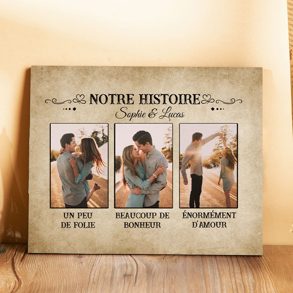 Cadre en bois de Saint-Valentin 2 Prénoms personnalisé avec 3 photos |