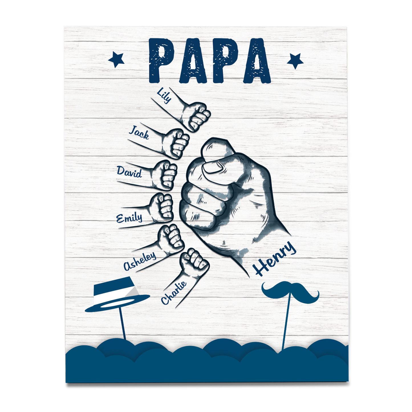 À Mon Papa/Papi-Cadre en Bois Poings 7 Prénoms Personnalisés avec Texte