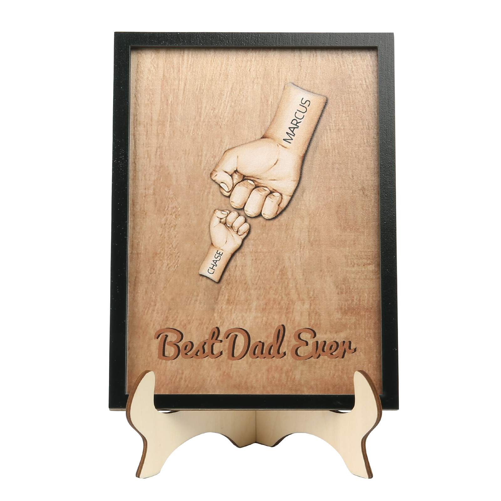 Décoration en bois Poings 2 Prénoms et 1 Texte Personnalisés Ornement Famille