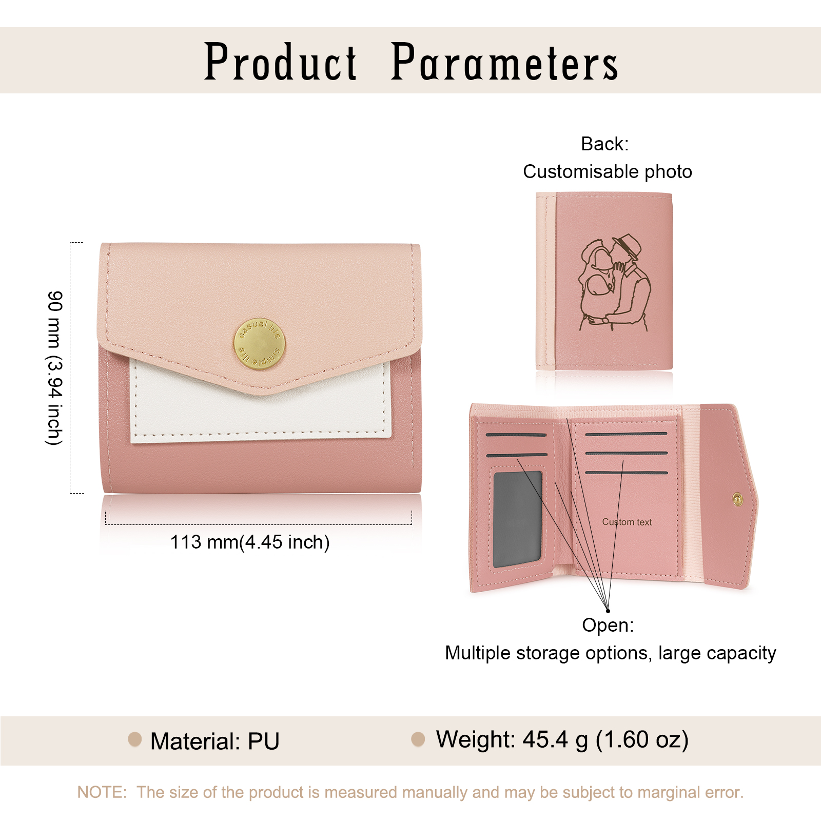 Portefeuille Femme Photo et Texte Personnalisés Porte-Monnaie Carte