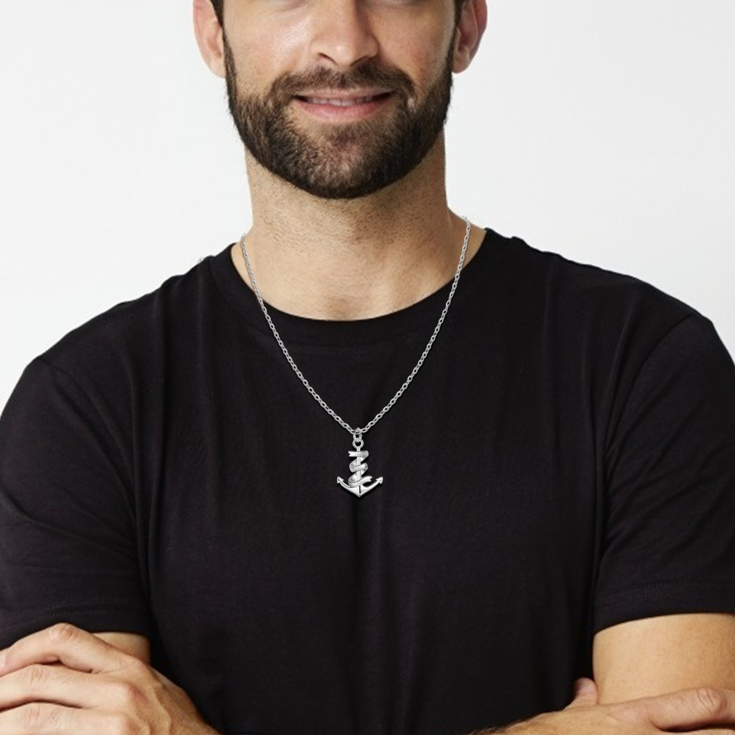 Collier pendentif d'ancre marine nautique Collier Personnalisé Homme avec 2 Prénoms|Jessemade