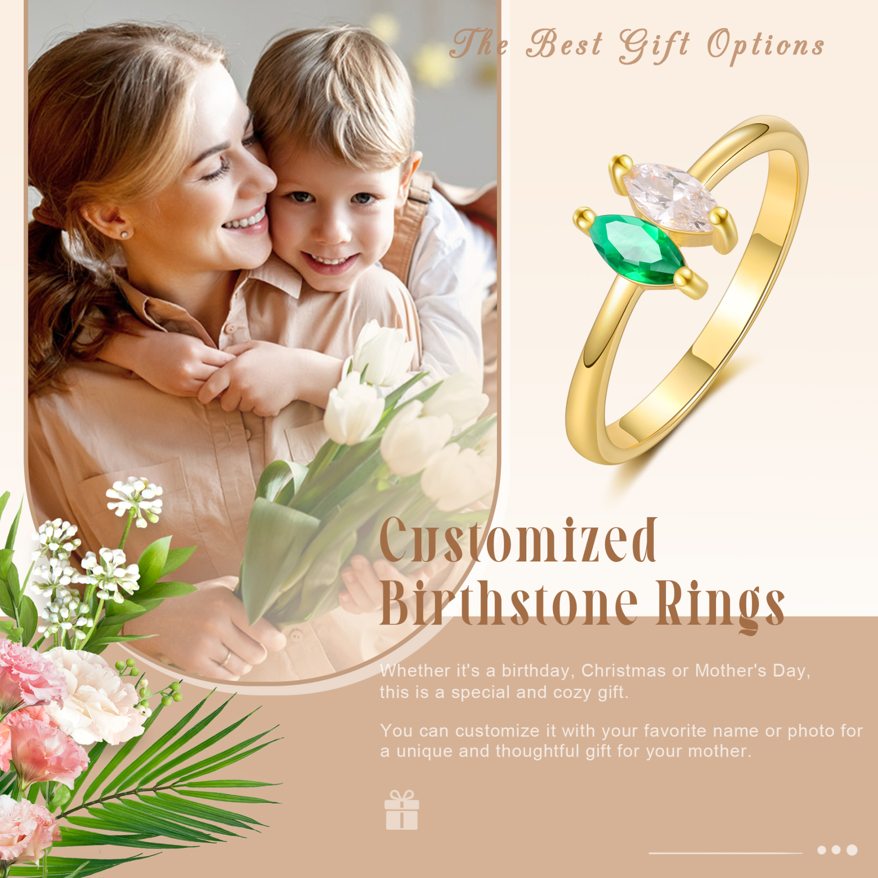 Bague Femmes 2 Pierres de Naissance Personnalisés