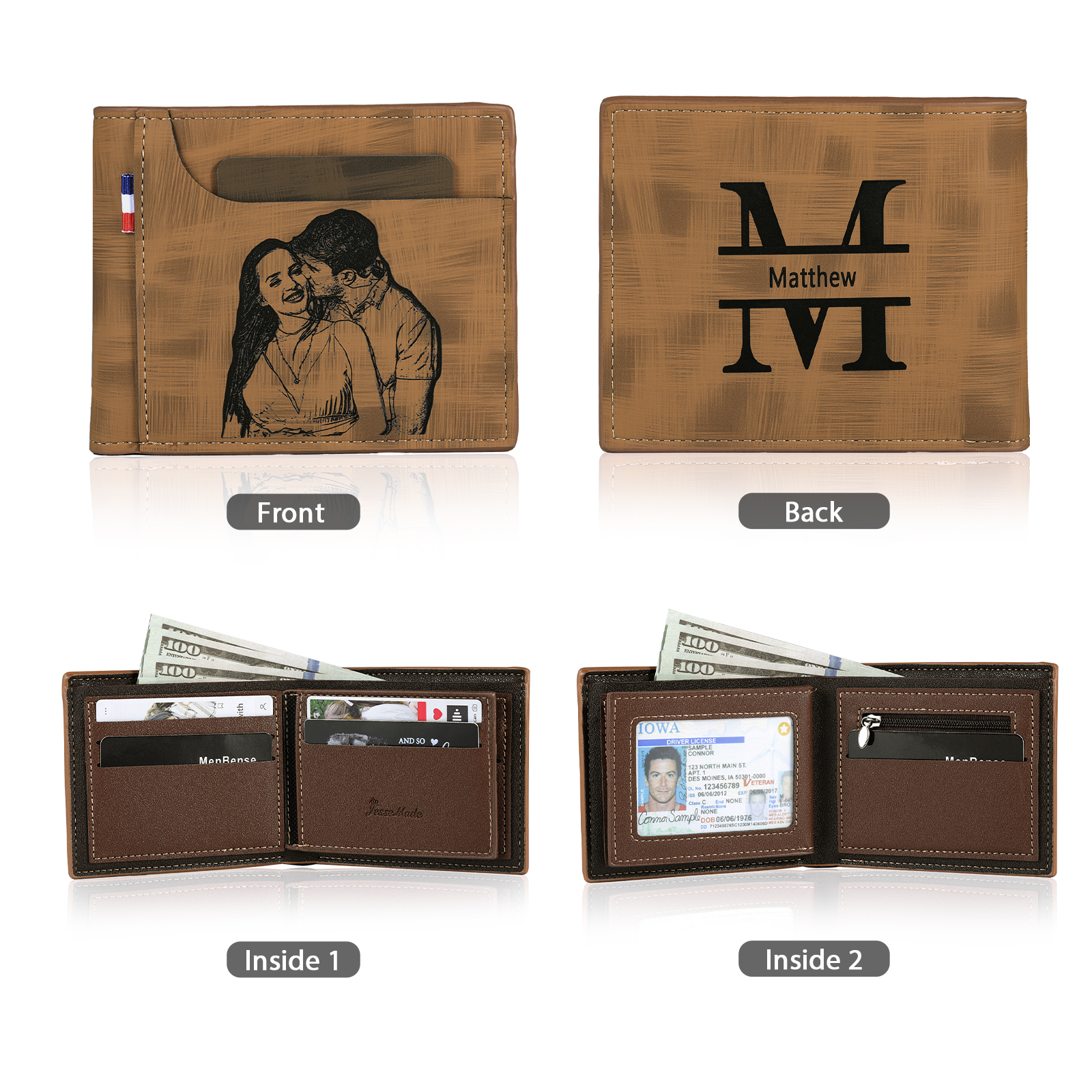 Portefeuille Classique 1 Prénom et Lettre Personnalisés avec Photo Porte-Monnaie Carte