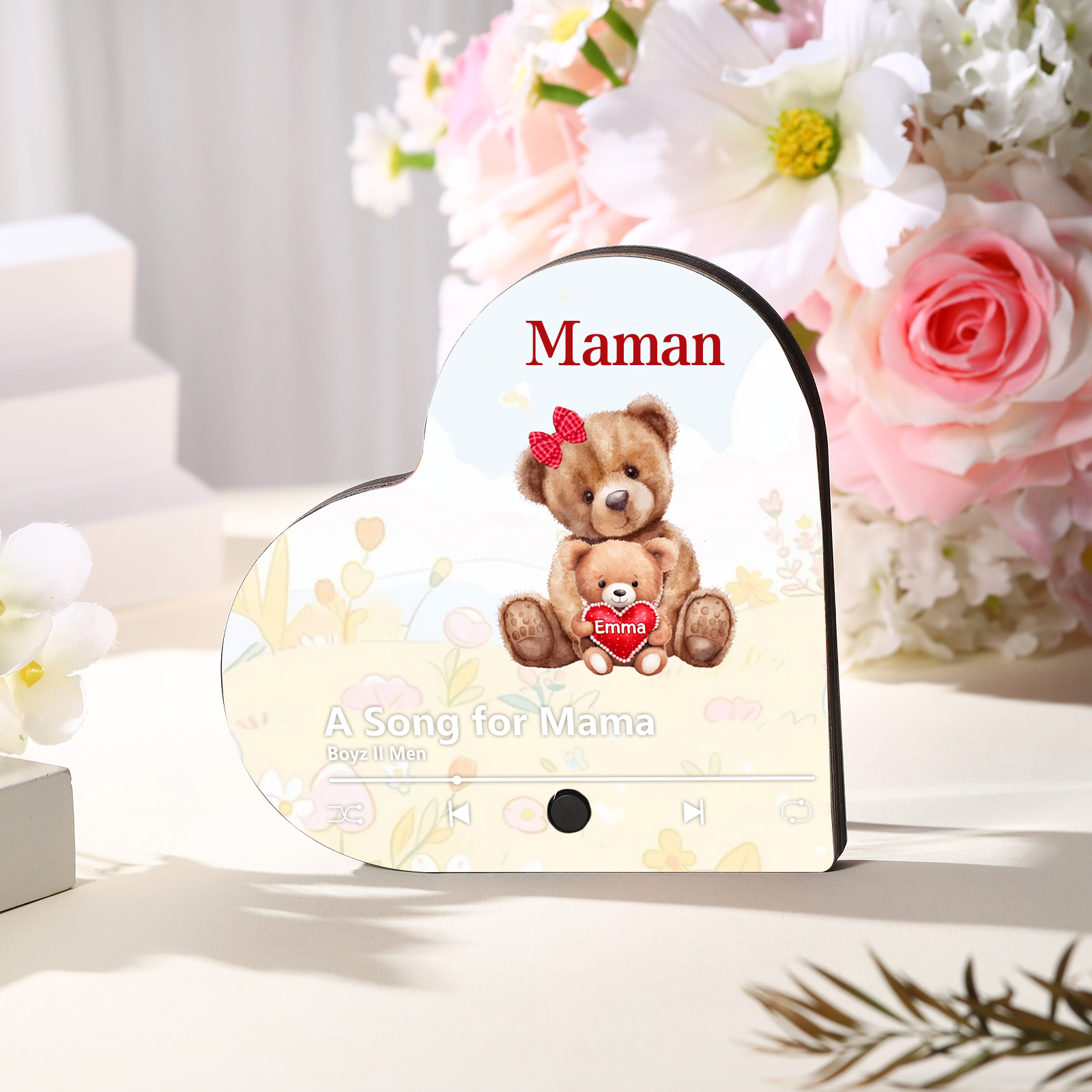À Maman/Mamie - Aimant Frigo Musical Cœur Personnalisé avec Texte et 1 Prénom Aimant De Réfrigérateur pour Maman/Mamie | Jessemade