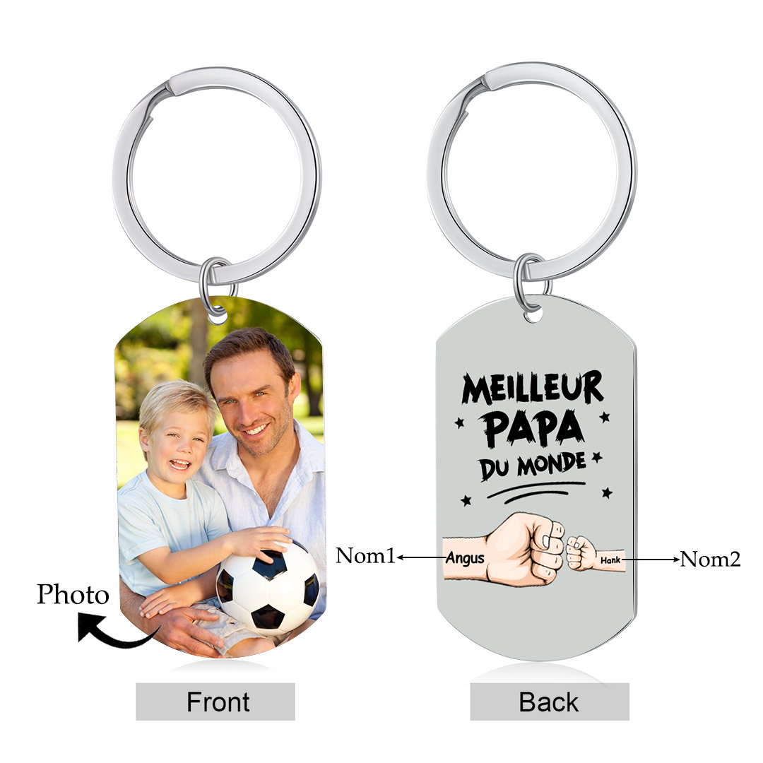 À mon Papa - Porte-Clés Personnalisé avec 2-5 Prénoms et Poings avec 1 Photo Cadeau pour “Meilleur Papa du Monde” | Jessemade