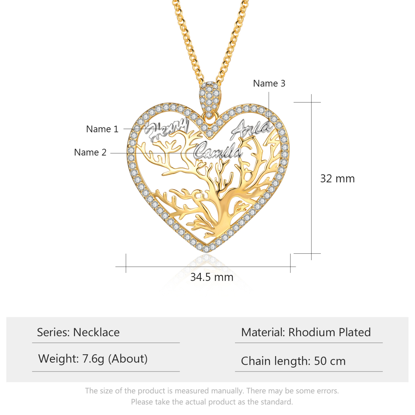 Collier Pendentif Arbre de vie Arbre généalogique 3 prénom