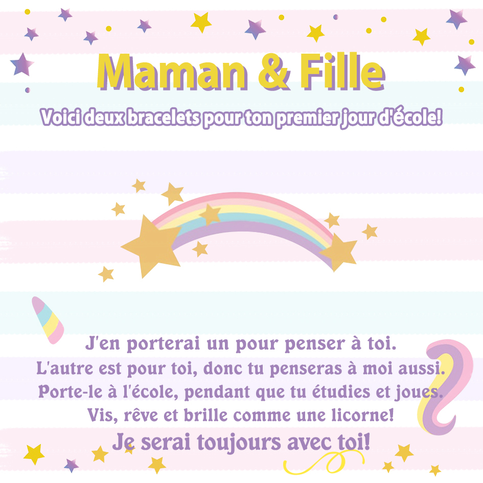 À Ma Fille-2PCS Ensemble de Bracelets Licorne - Cadeau Rentrée Scolaire Premier Jour d’École pour Enfants