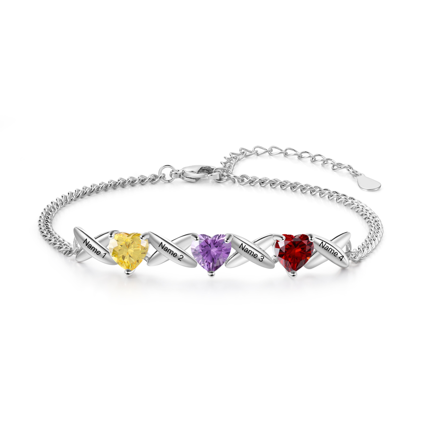Bracelet Femmes 4 Prénoms Personnalisés avec 3 Pierres de Naissance