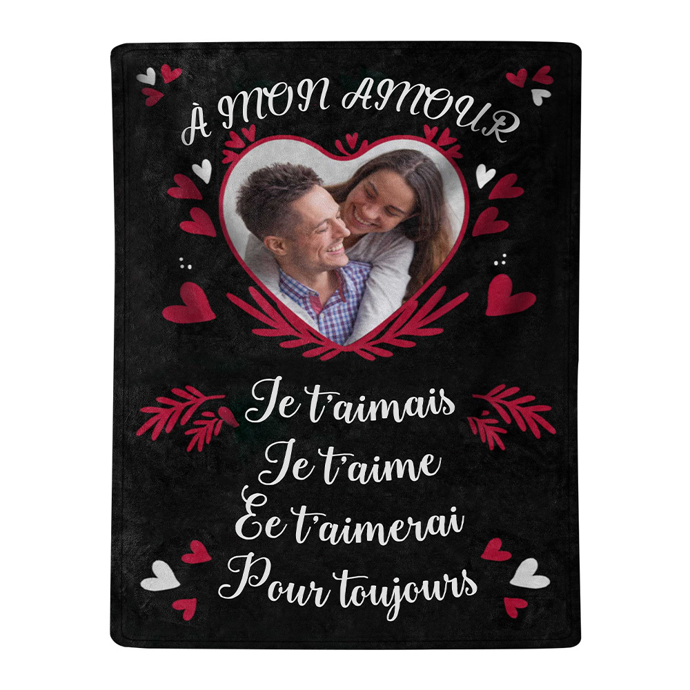 À mon Amour - Plaid Personnalisé avec 1 Photo Couverture Coeur en Flanelle Cadeau Saint Valentin pour Couple | Jessemade