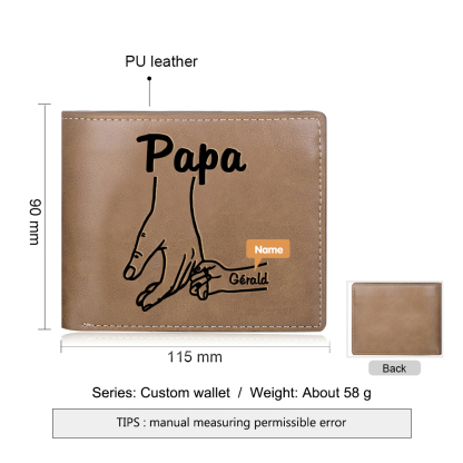 À mon Papa-Portefeuille La Main Dans La Main 1 Prénom Personnalisé Classique Homme Porte-Monnaie Carte | Cadeau Fête des Pères | Jessemade