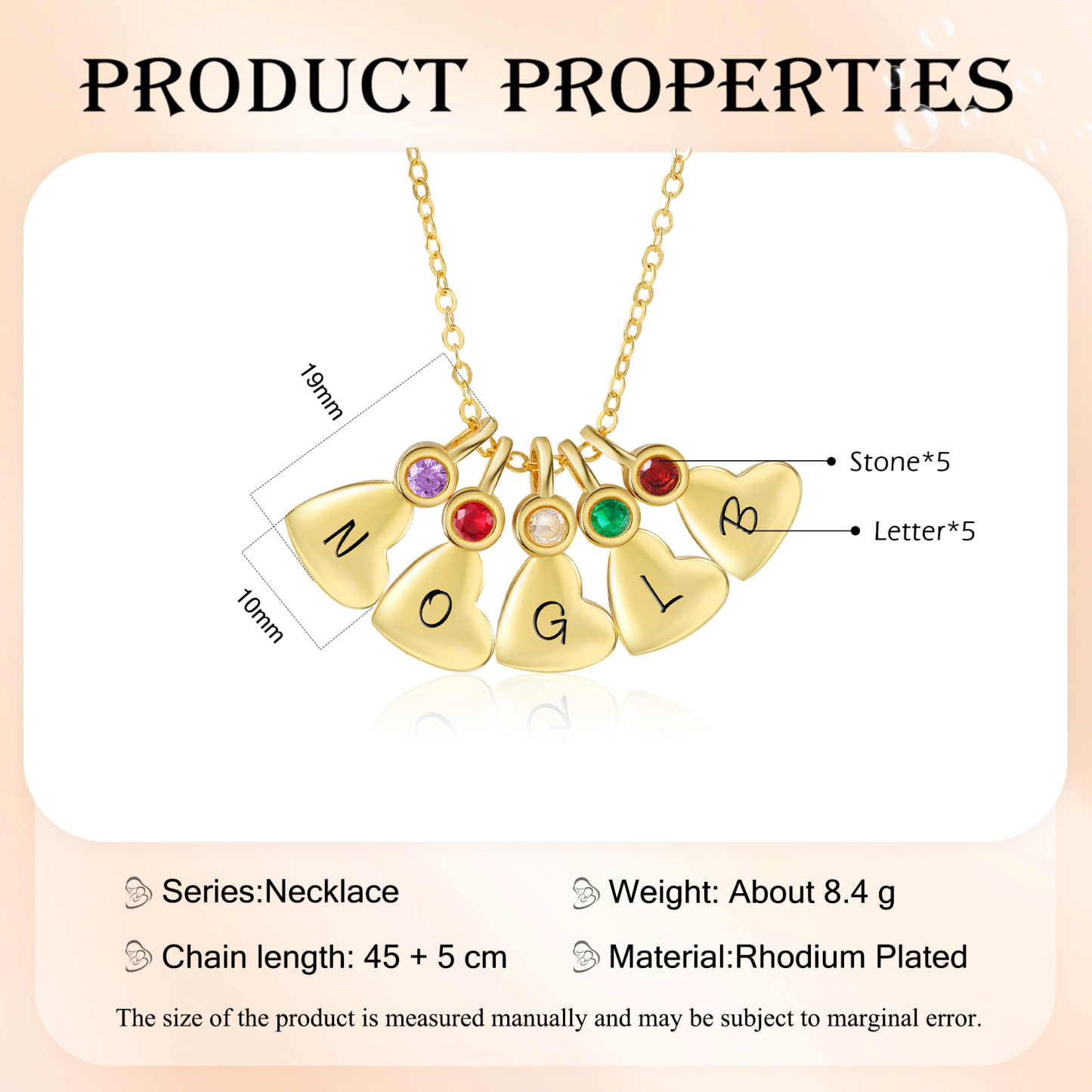 Collier Pendentif Cœur 6 Lettres Personnalisées avec Pierre de naissance pour Femmes