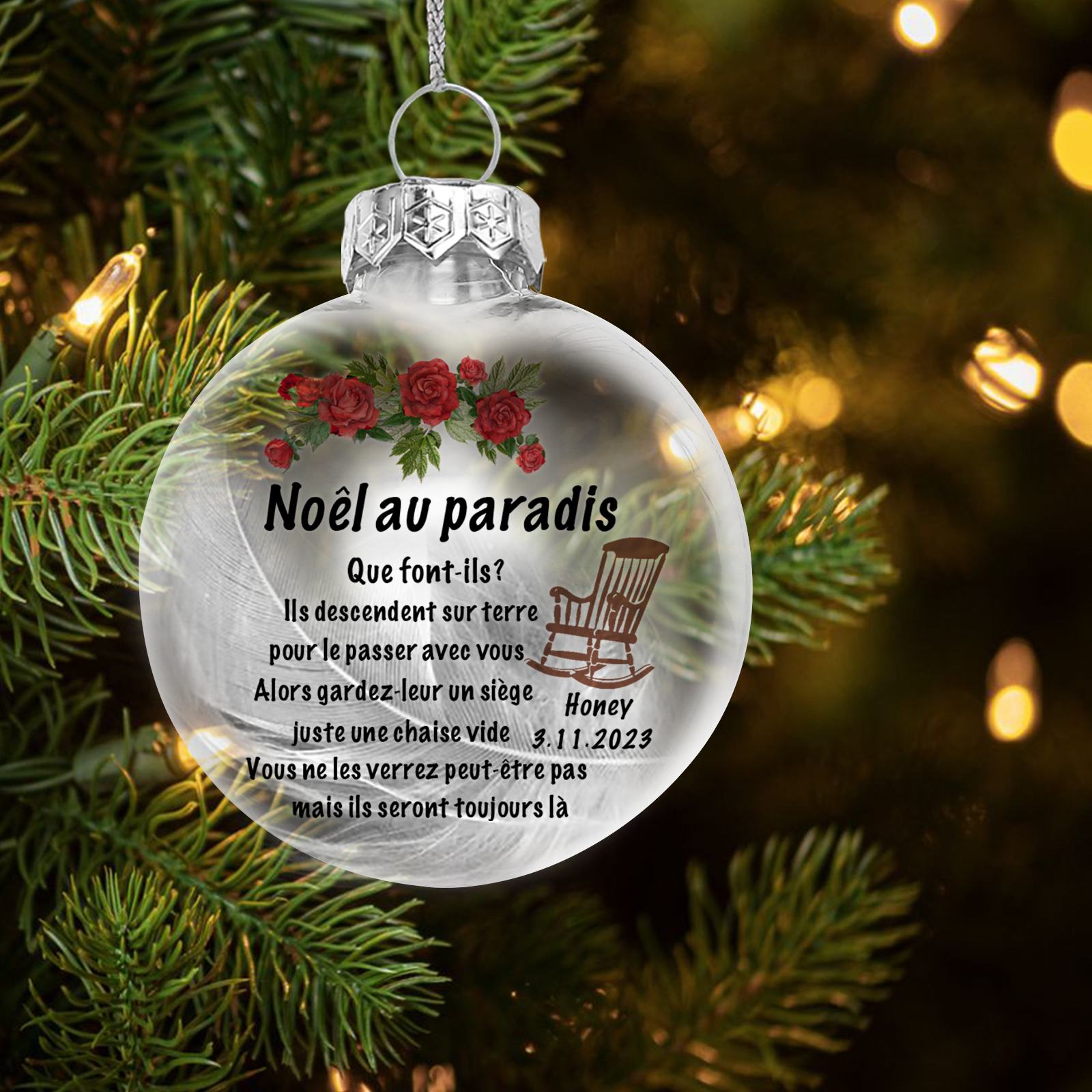 Boule transparente commémorative Décoration Sapin Noël Prénom et Date Personnalisés boule de noël | Jessemade
