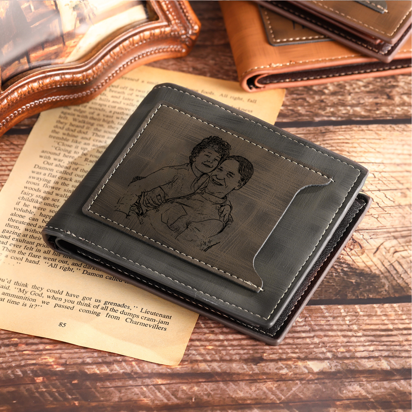 À mon Papa - Portefeuille Poings 2 Prénoms Personnalisés avec Photo Classique Homme Porte-Monnaie Carte